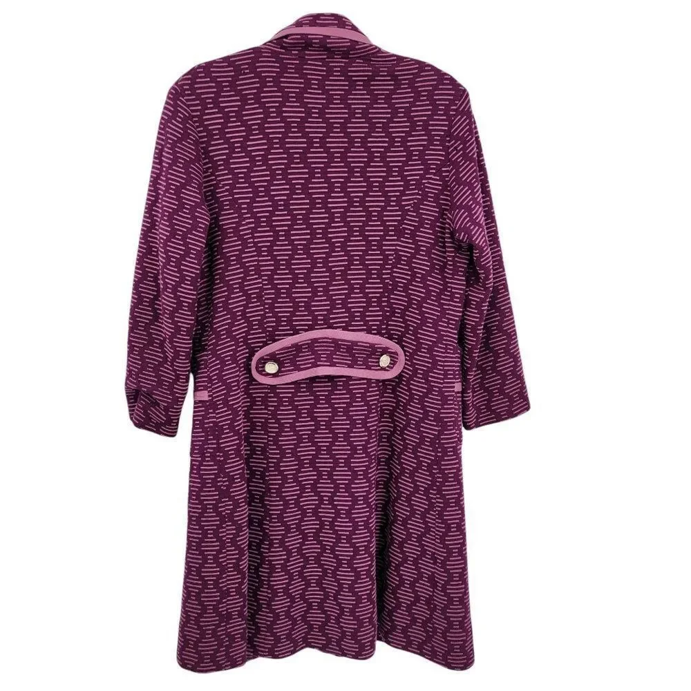 Vintage 60s Trench Coat XL 100% Wool Knit Mod Geometric Print‎ Pearl Button Pink